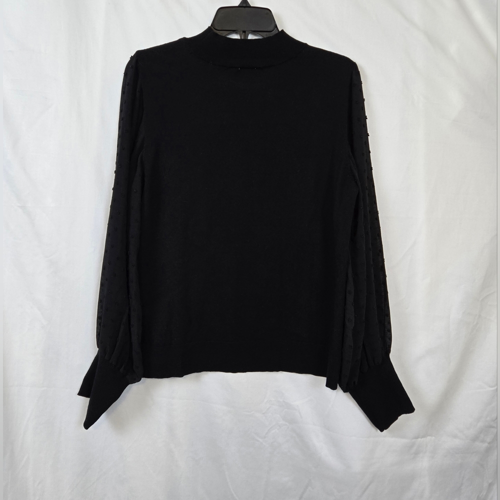 Vince Camuto Womens Black Mock Neck Long Chiffon Swiss Dot Sleeves Sweater Top L - Picture 6 of 10